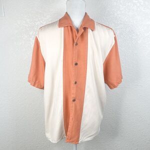Vintage Silk circa 1969 100% Silk Orange Cream Color Blocked Men's Shirt M